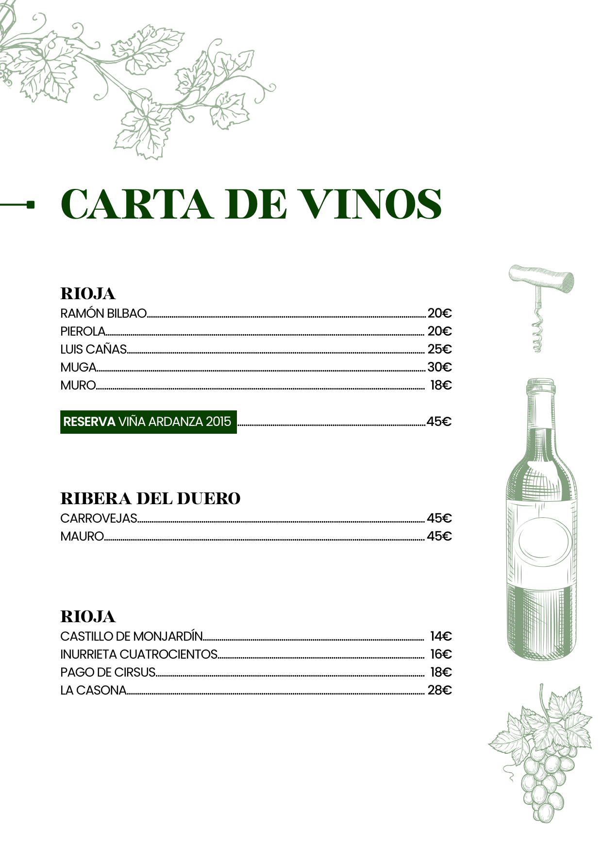 CARTA DE VINOS